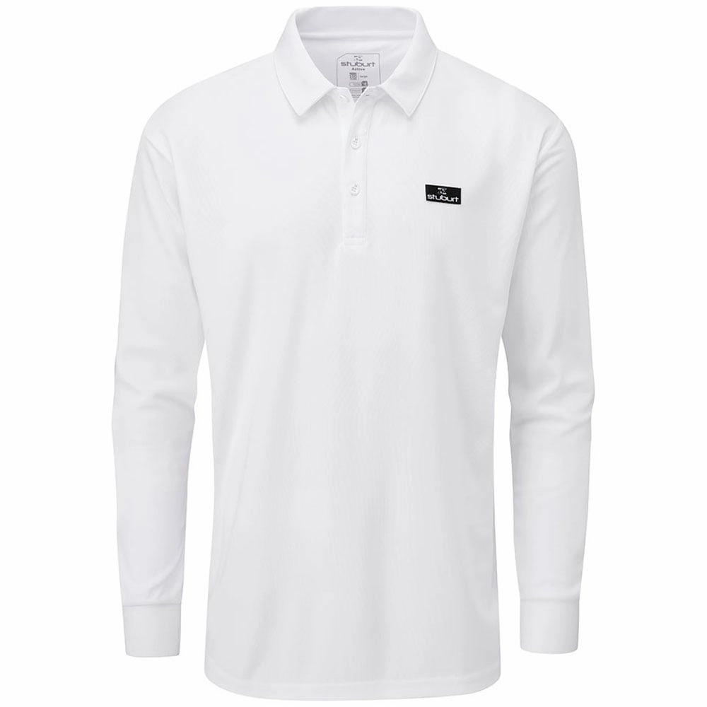 Stuburt Active Long Sleeve Polo Shirt - White Geometric precision