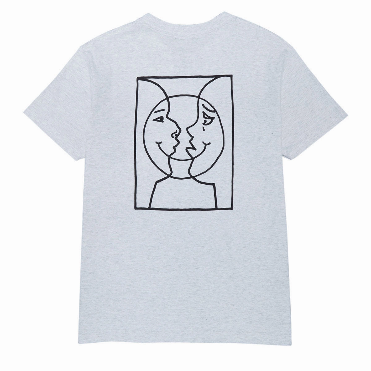 Essential Casual Soft Design Krooked Moonsmile Raw T-Shirt - Ash Grey/Black