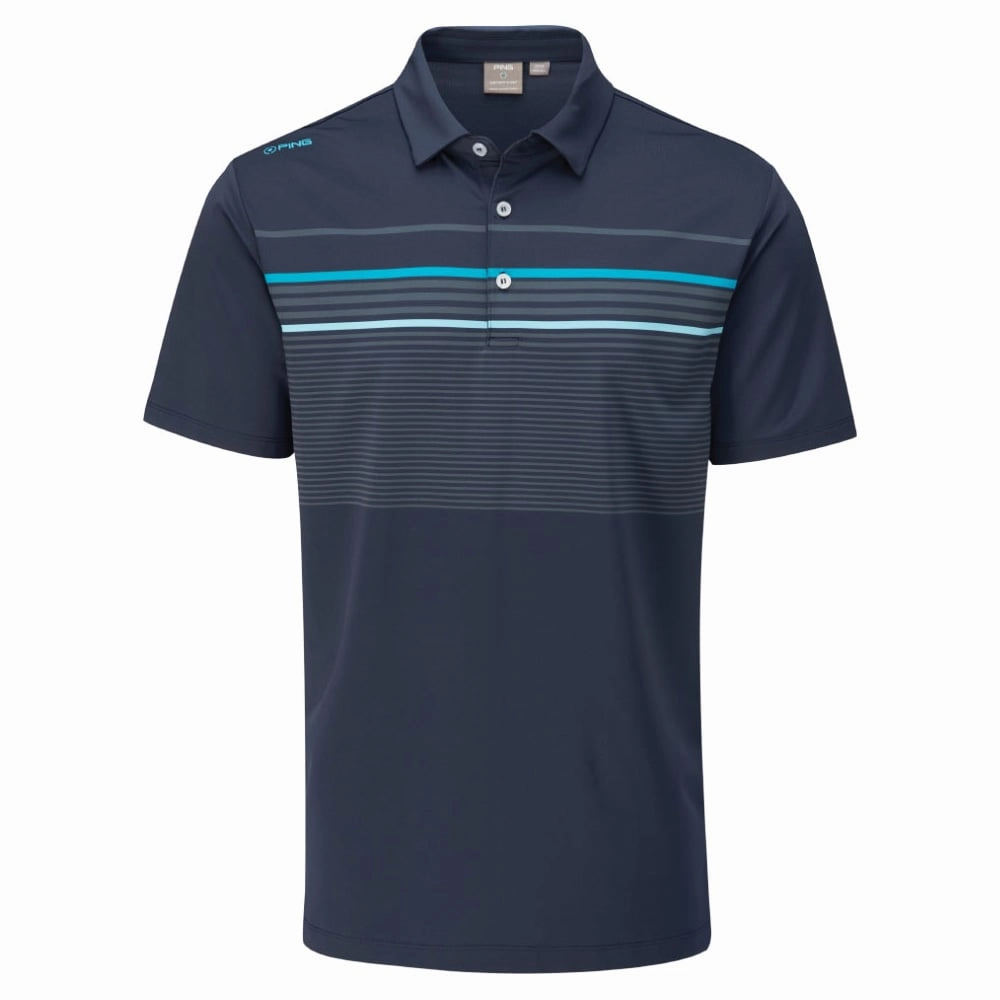 Ping Spencer Polo Shirt - Oxford Blue Multi Comfy and Soft Anti Pilling Fabric