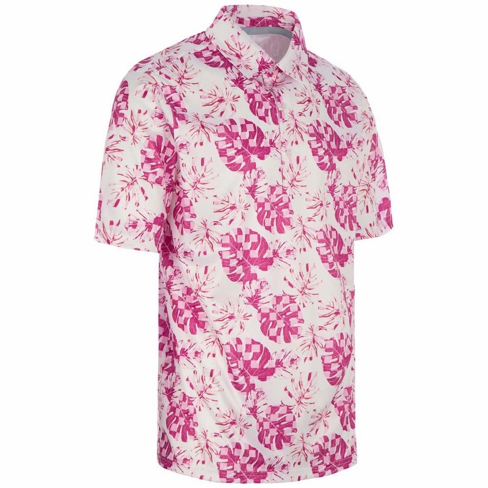ProQuip Sub7 Leaf Print Polo Shirt - White/Rose/Festival Outdoor Smart Chic Style Trend