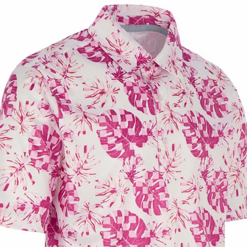 Easy Wear Look ProQuip Sub7 Leaf Print Polo Shirt - White/Rose/Festival