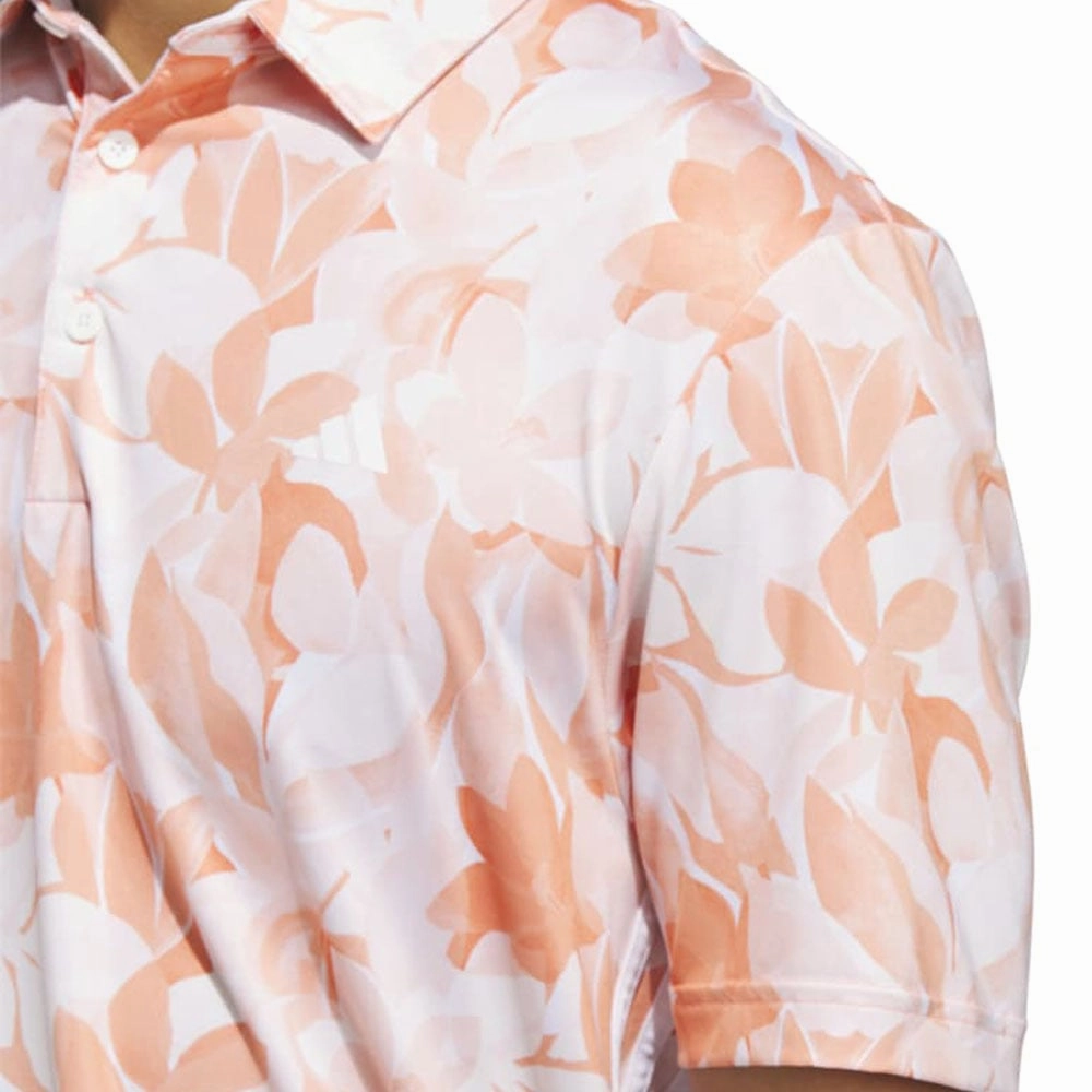 Side Vent Design adidas Floral Polo Shirt - Coral Fusion/Pantone/White