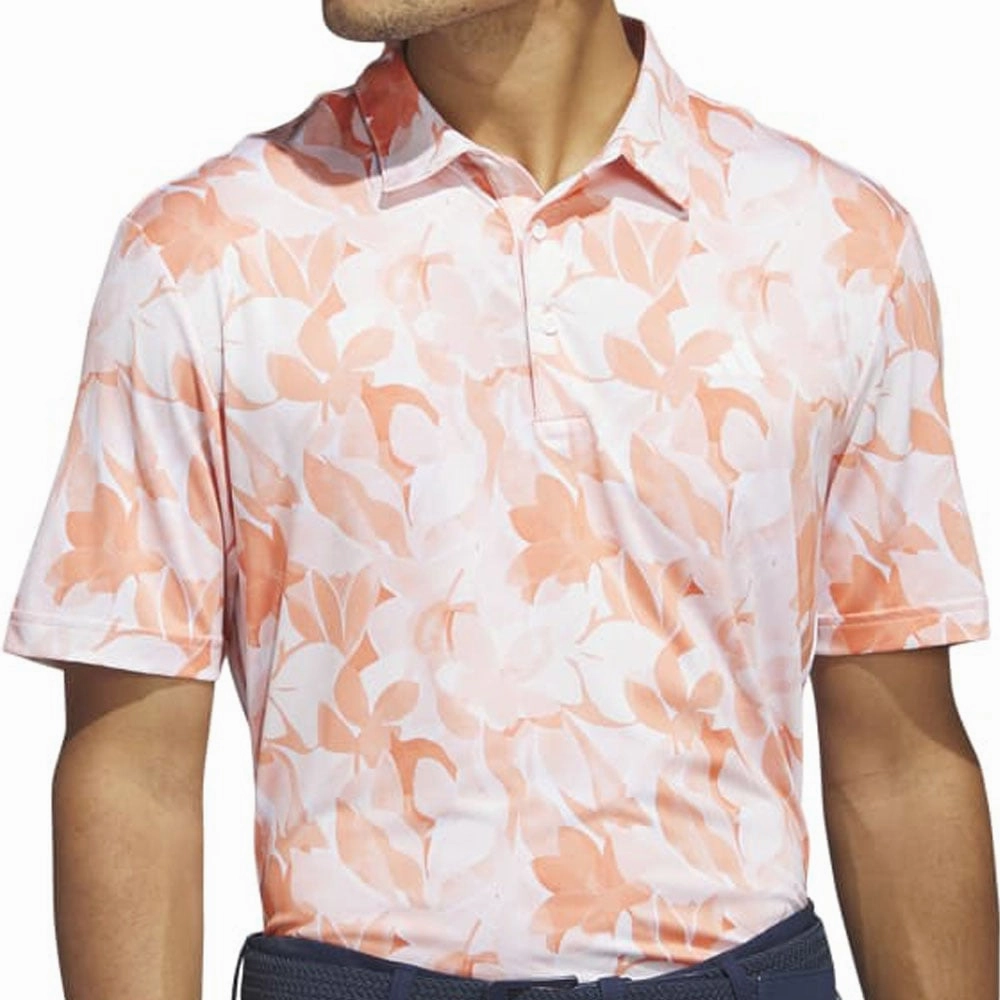 Comfy Vibes RibbedNeckBanding adidas Floral Polo Shirt - Coral Fusion/Pantone/White