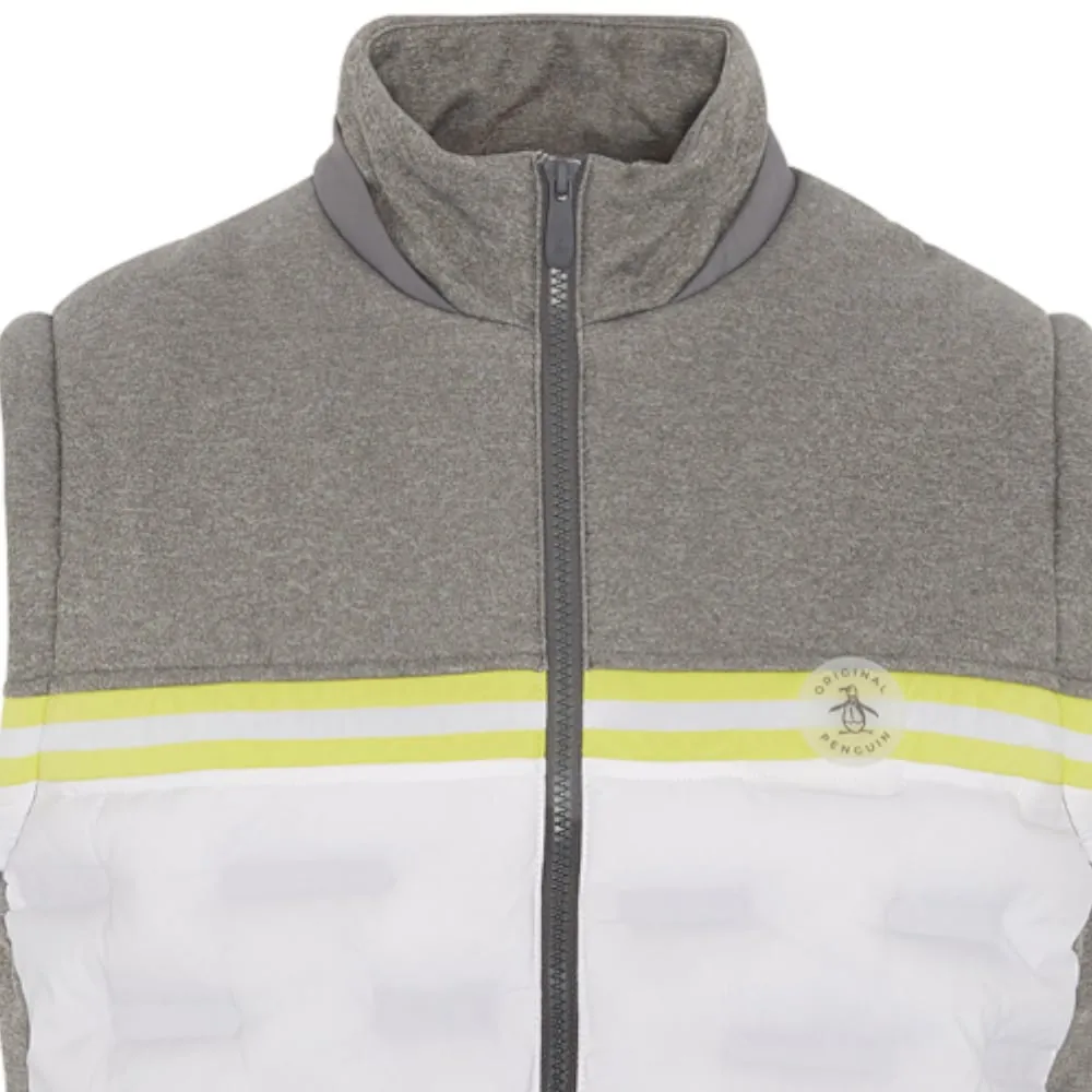 Original Penguin Insulated Mixed Media 80's Bomber Vest - Quiet Grey/Heather Abrasion Resistant Panels Taped Edges