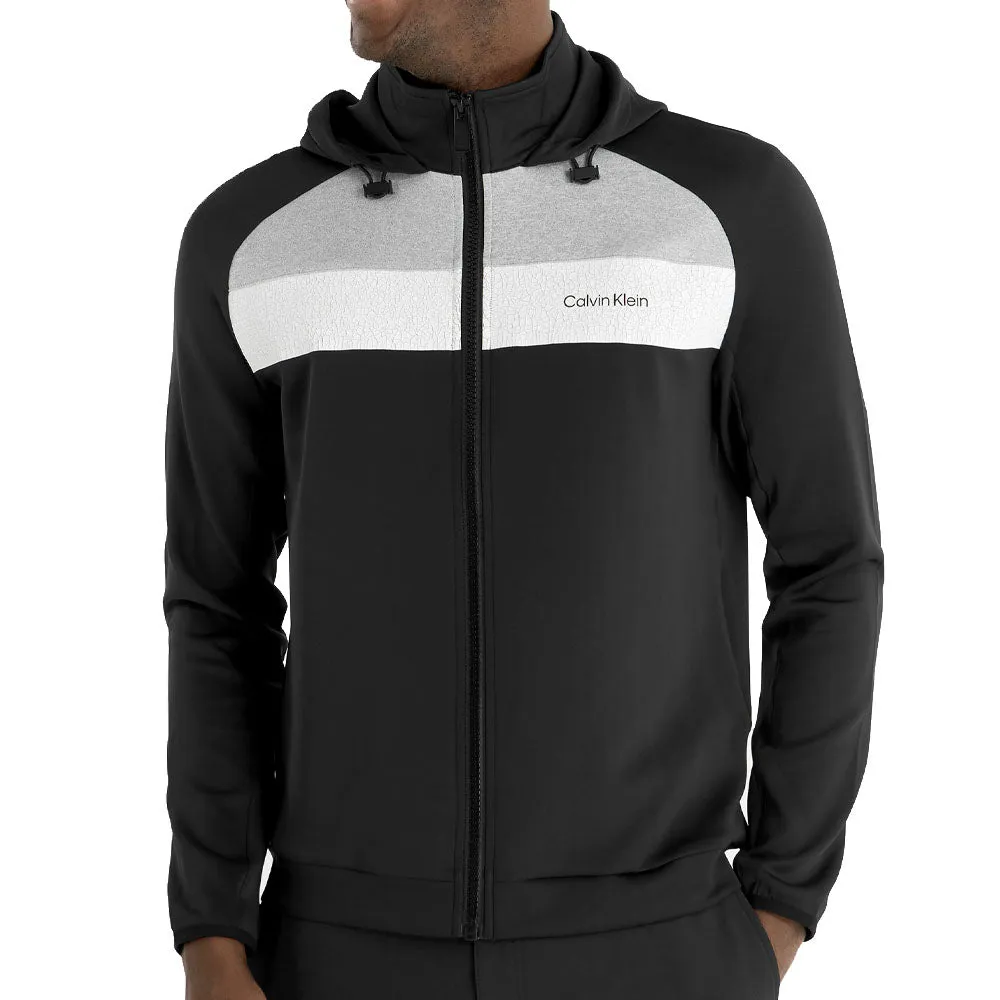 Heat Retention Layer Cozy Comfort Calvin Klein Fracture Hooded Full Zip Jacket - Black