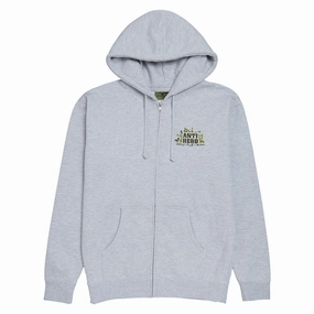 Anti-Hero Anti-Hiero Zip Up Hoodie - Grey Heather/Black/Yellow rollerblade wear Adjustable drawstring