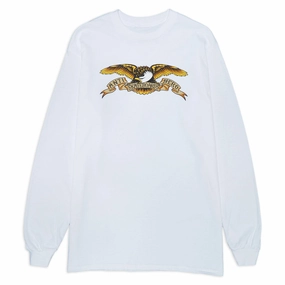 Anti-Hero Eagle Long Sleeve T-Shirt - White/Black Multi Lace trim Yarn Dyed Fabric