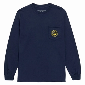 Anti-Hero Pigeon Motion Long Sleeve Pocket T-Shirt - Navy/Yellow Athletic Comfort Wear