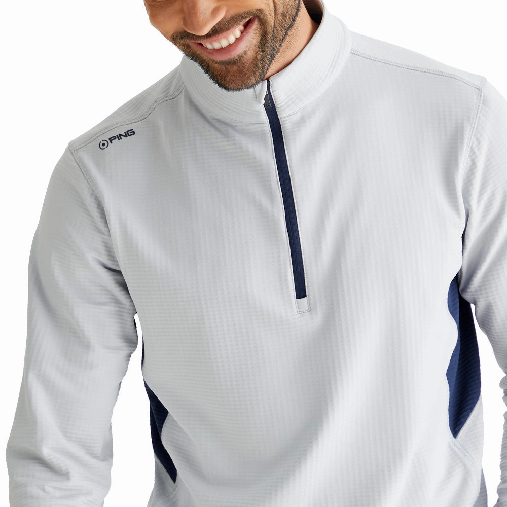 Ping Rhodri Mid-Layer 1/2 Zip Pullover  - Silver/Navy Wrinkle Resistant