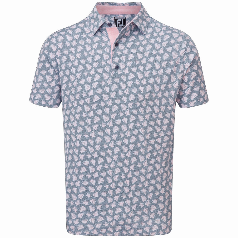 FootJoy Shadow Palm Print Pique Polo Shirt - Graphite/Quartz Pink Comfort and Breathable Comfy Casual