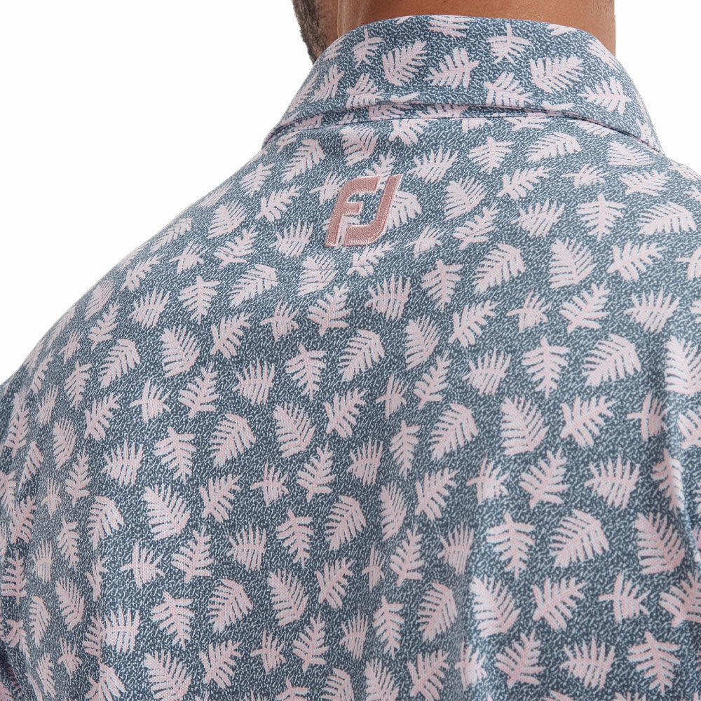 Versatile Wardrobe Piece FootJoy Shadow Palm Print Pique Polo Shirt - Graphite/Quartz Pink