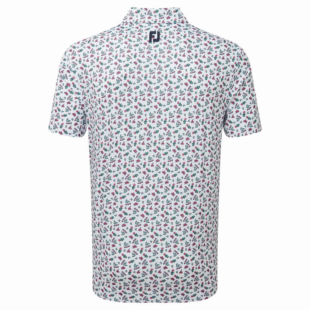 budget-friendly Cool Layering FootJoy Mini Floral Lisle Polo Shirt - White/Watermelon/Sea Green