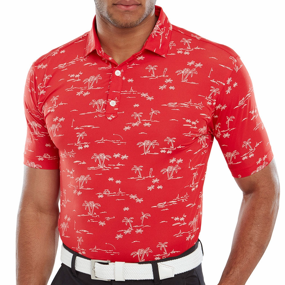 Everyday Top FootJoy Tropic Print Polo Shirt - Racing Red/White