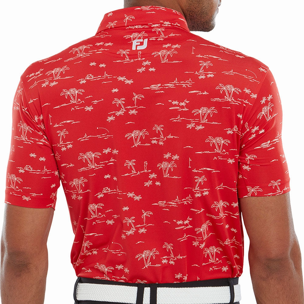 FootJoy Tropic Print Polo Shirt - Racing Red/White Fade Resistant Dye Fresh Comfort Style