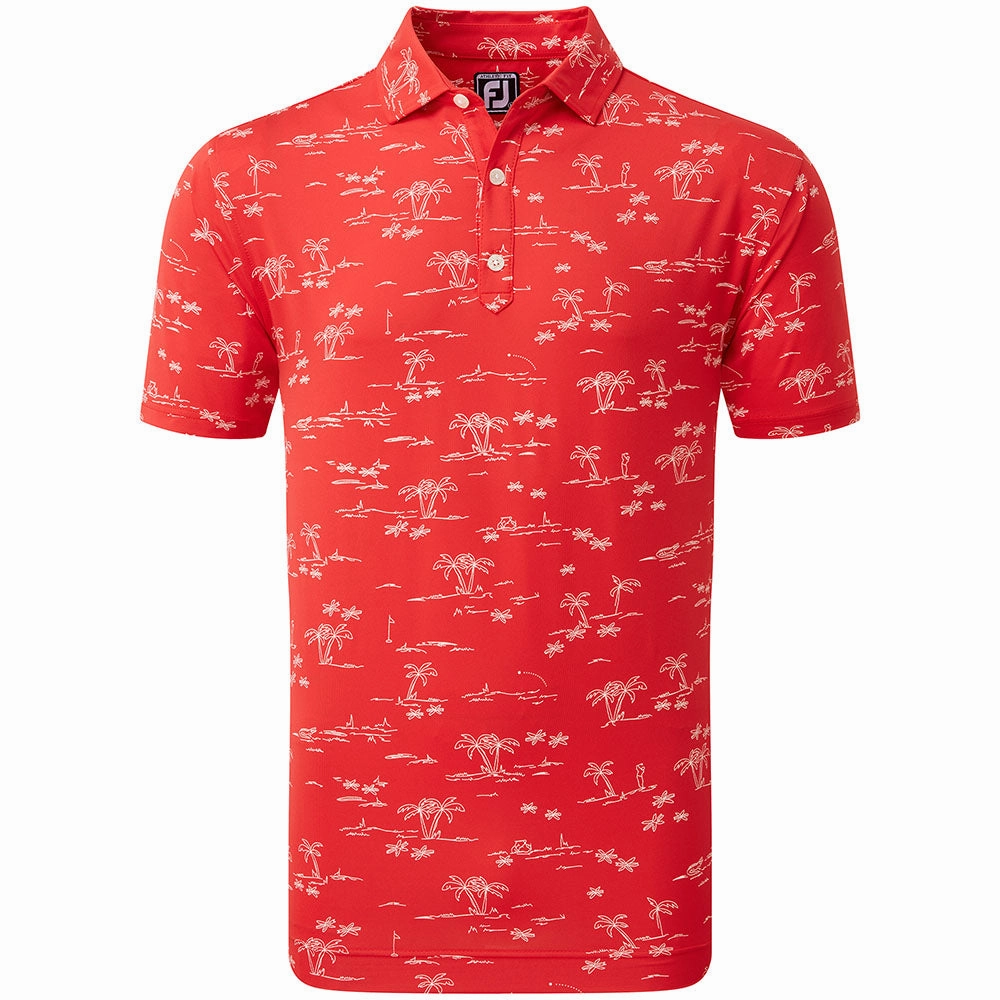 FootJoy Tropic Print Polo Shirt - Racing Red/White Elderly Comfort Trendy Comfort Wear