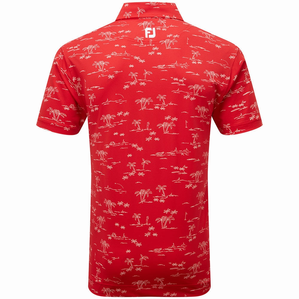 FootJoy Tropic Print Polo Shirt - Racing Red/White Outdoor Outfit Style