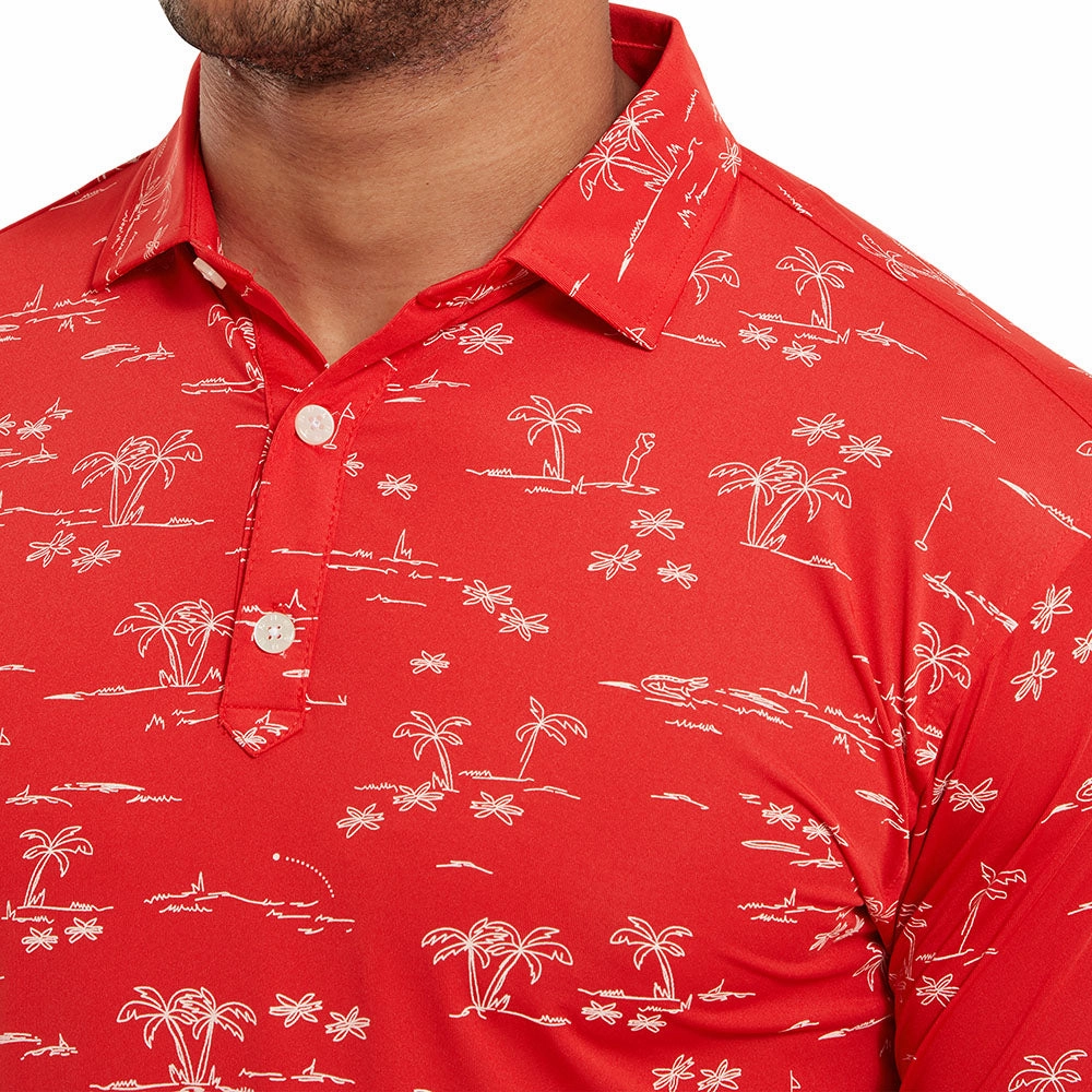 Classic Comfort Style FootJoy Tropic Print Polo Shirt - Racing Red/White