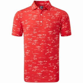 FootJoy Tropic Print Polo Shirt - Racing Red/White Elderly Comfort Trendy Comfort Wear