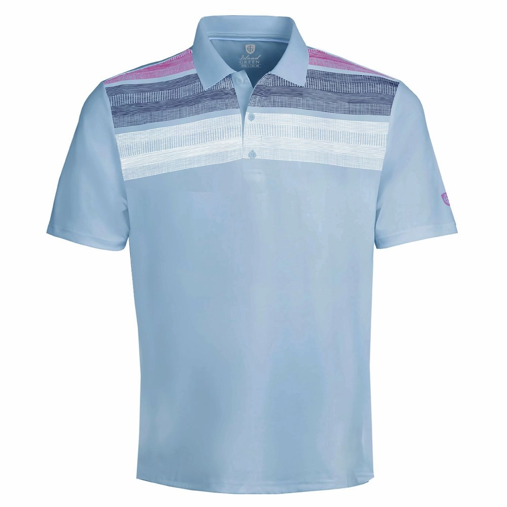 Island Green Matrix Print Polo Shirt - Sky/White/Navy Low carbon footprint