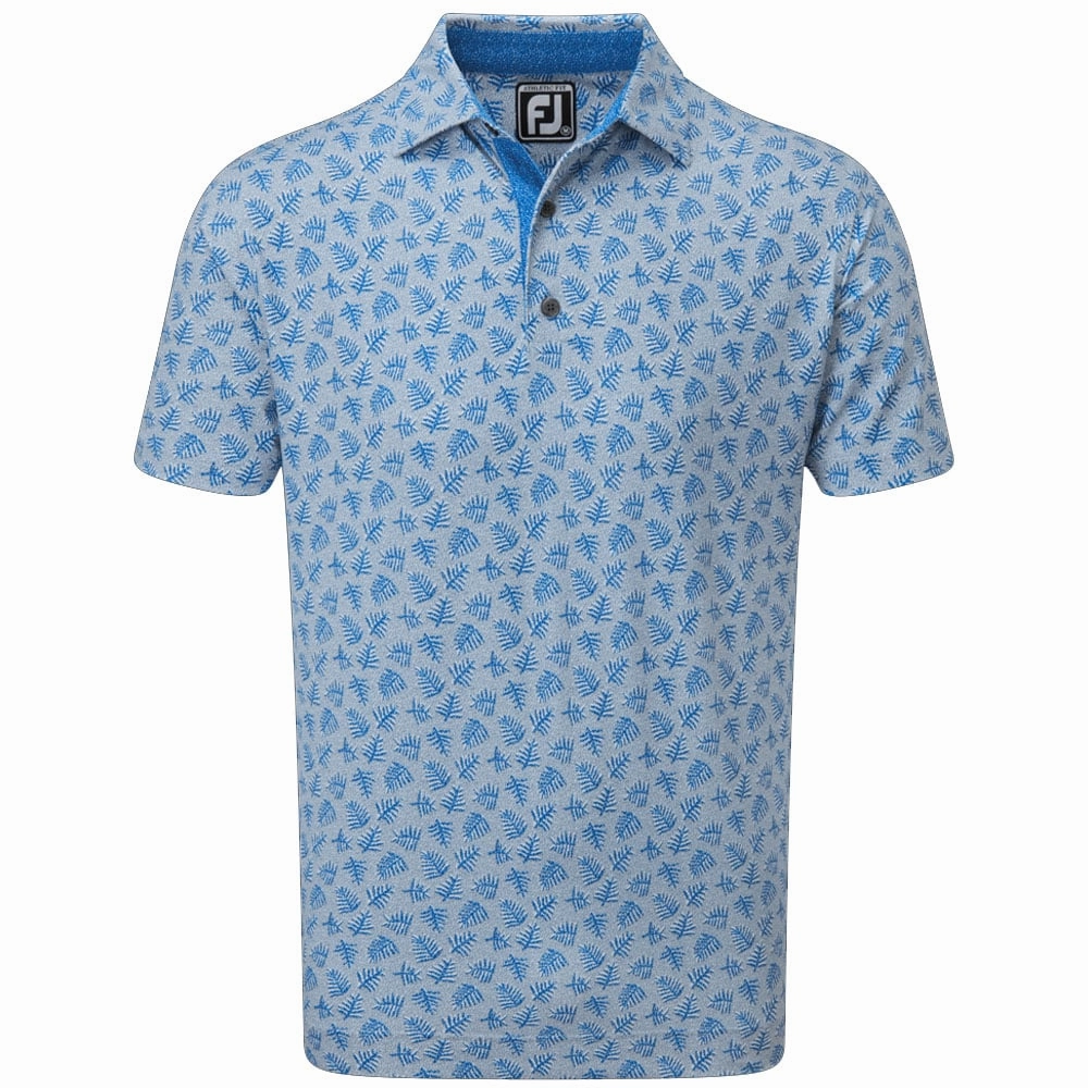 Soft Fit Wear FootJoy Shadow Palm Print Pique Polo Shirt - Dove Grey/Royal