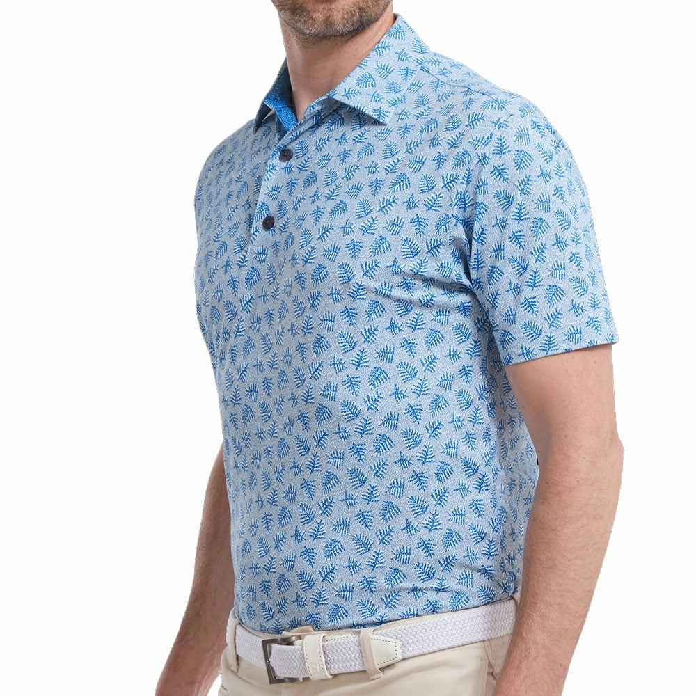 FootJoy Shadow Palm Print Pique Polo Shirt - Dove Grey/Royal Trendy Apparel Effortless Fashion
