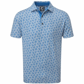 Soft Fit Wear FootJoy Shadow Palm Print Pique Polo Shirt - Dove Grey/Royal