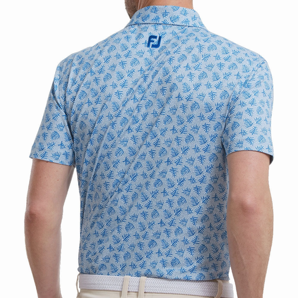 Geometric Print FootJoy Shadow Palm Print Pique Polo Shirt - Dove Grey/Royal
