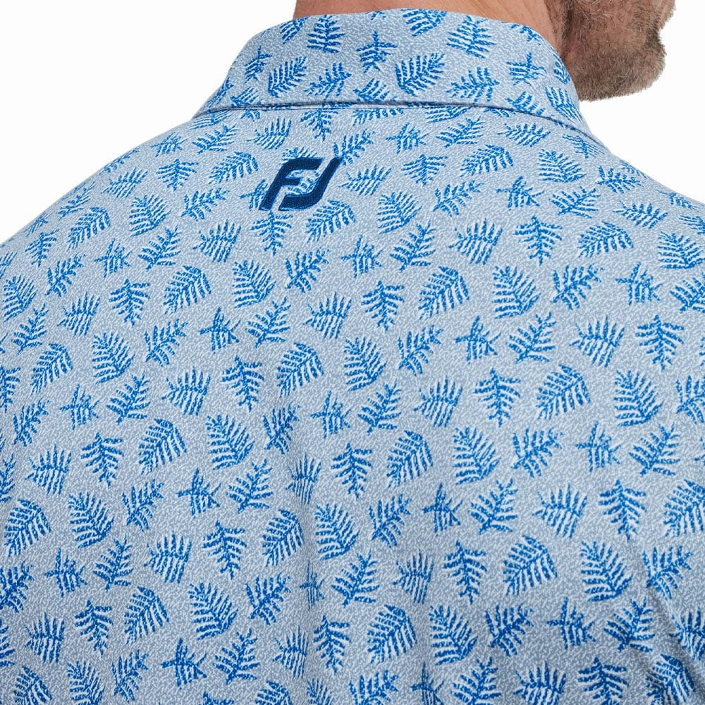 Active Trend Smooth Finish FootJoy Shadow Palm Print Pique Polo Shirt - Dove Grey/Royal