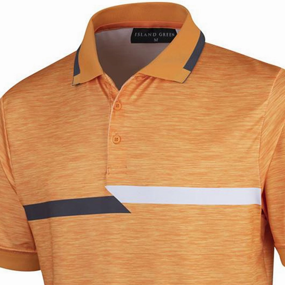 Island Green Chest Stripe Polo Shirt - Mango Marl EasyCare Fabric V neck elegance