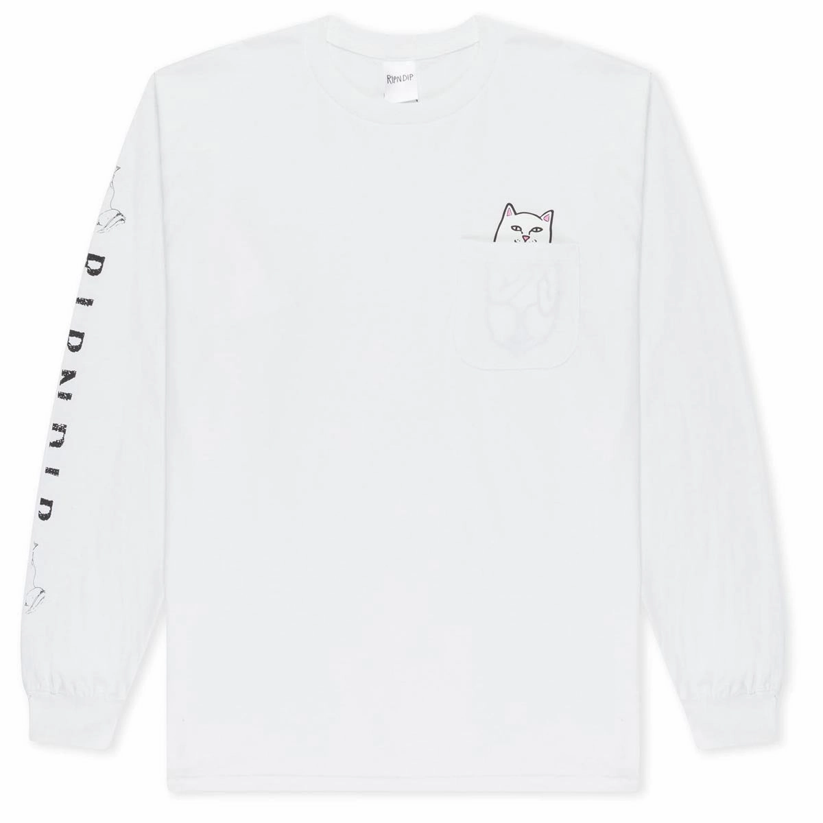 casual top RIPNDIP Lord Nermal Pocket Long Sleeve T-Shirt - White