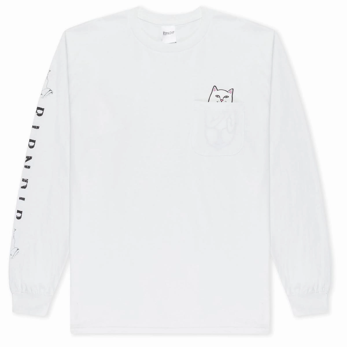 RIPNDIP Lord Nermal Pocket Long Sleeve T-Shirt - White FadeResistantPrint Everyday Casual