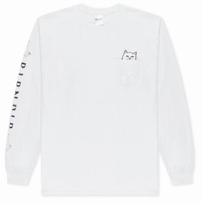 RIPNDIP Lord Nermal Pocket Long Sleeve T-Shirt - White FadeResistantPrint Everyday Casual