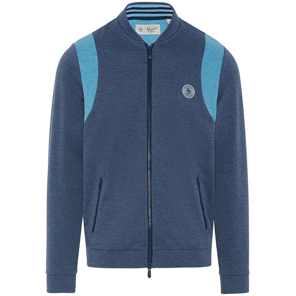 Original Penguin Full Zip 80's Bomber Colour Block Jacket - Black Iris/Bijou Heather Reinforced Elbows Casual Comfy Layer