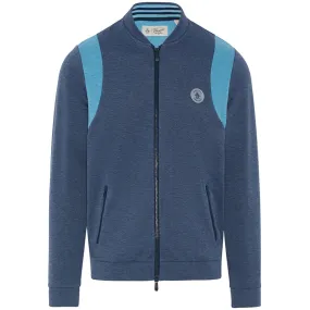 Original Penguin Full Zip 80's Bomber Colour Block Jacket - Black Iris/Bijou Heather Reinforced Elbows Casual Comfy Layer