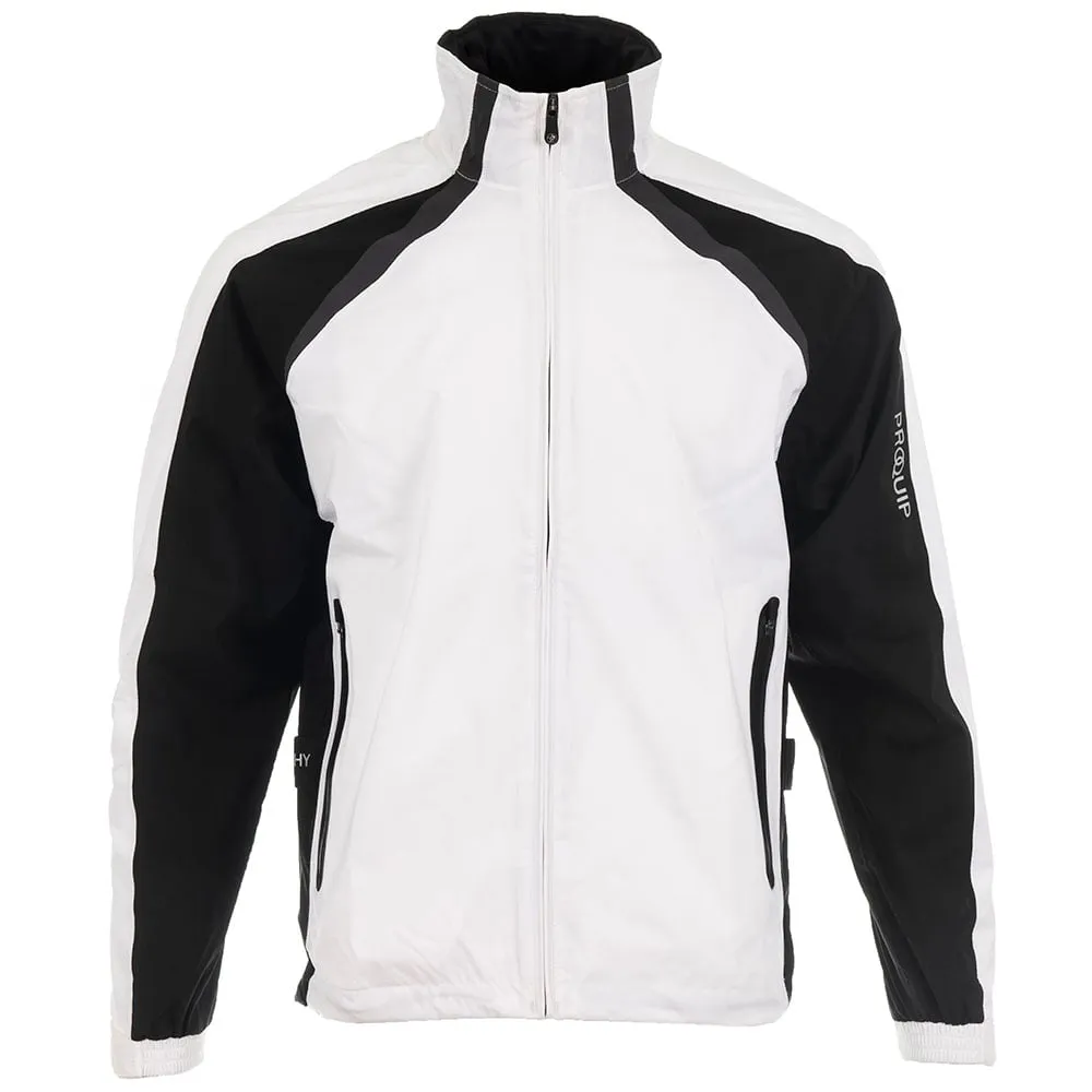 ProQuip Golf Trophy Waterproof Jacket - White/Black/Grey Articulated Knees TemperatureRegulating
