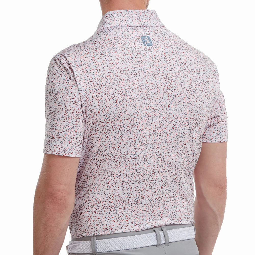 Comfortable Fit Wear Layered Collar Structure FootJoy Granite Print Lisle Polo Shirt - White/Quartz Pink