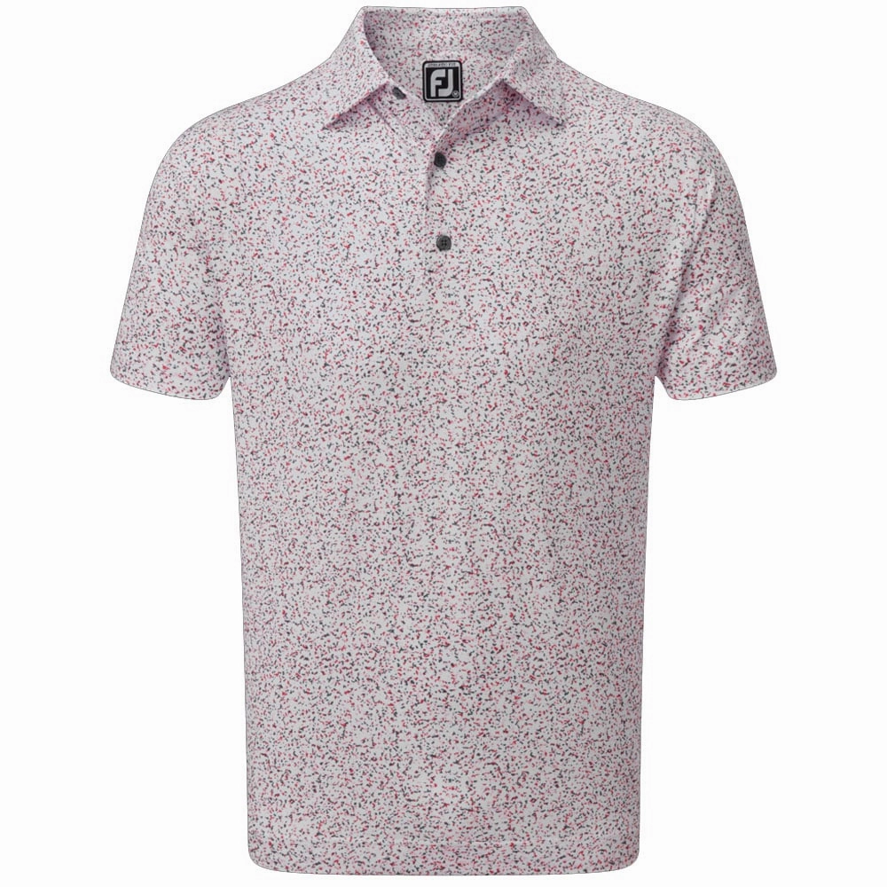 FootJoy Granite Print Lisle Polo Shirt - White/Quartz Pink UV protected