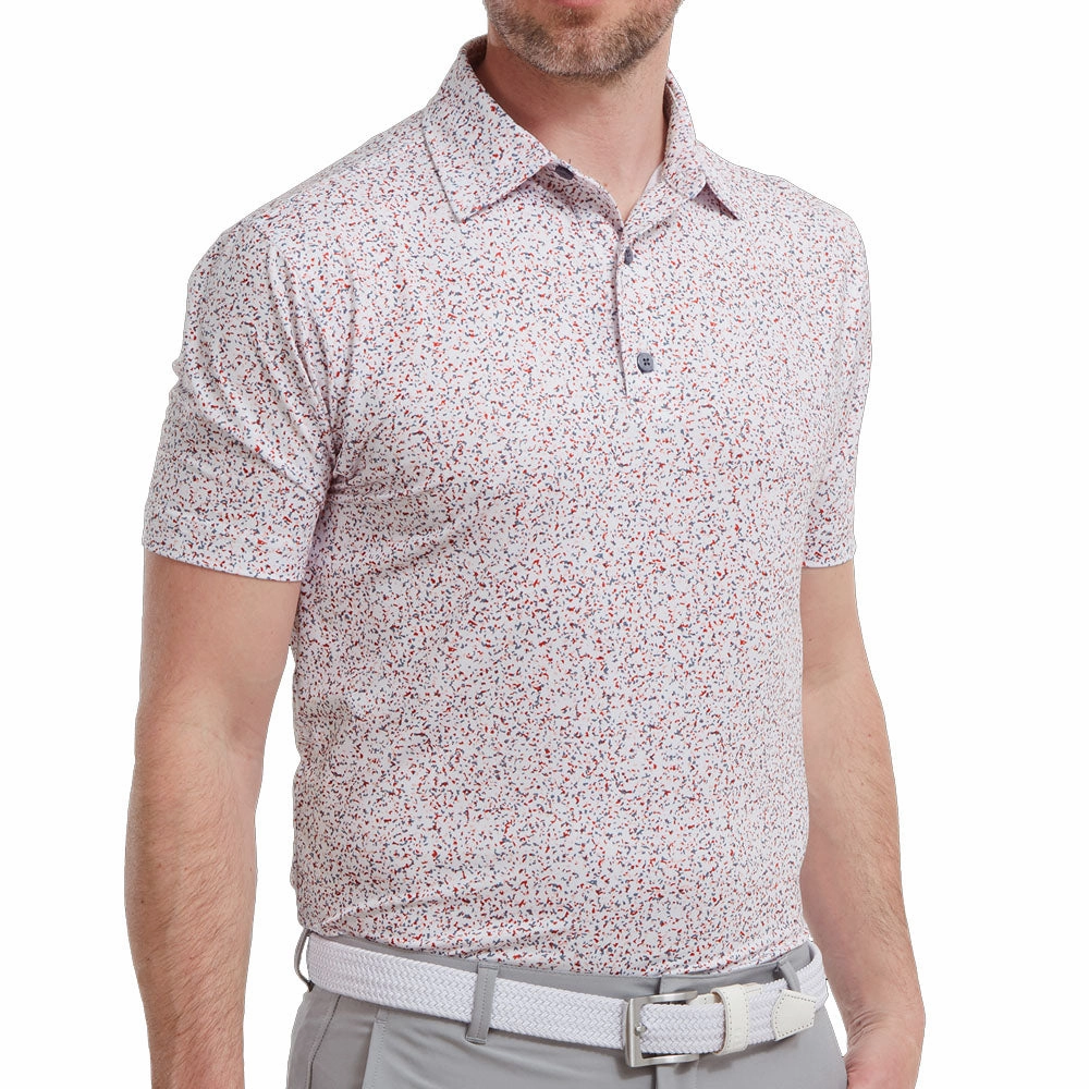 FootJoy Granite Print Lisle Polo Shirt - White/Quartz Pink Recycled Polyester