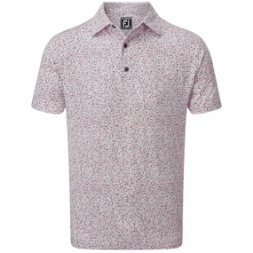 FootJoy Granite Print Lisle Polo Shirt - White/Quartz Pink UV protected