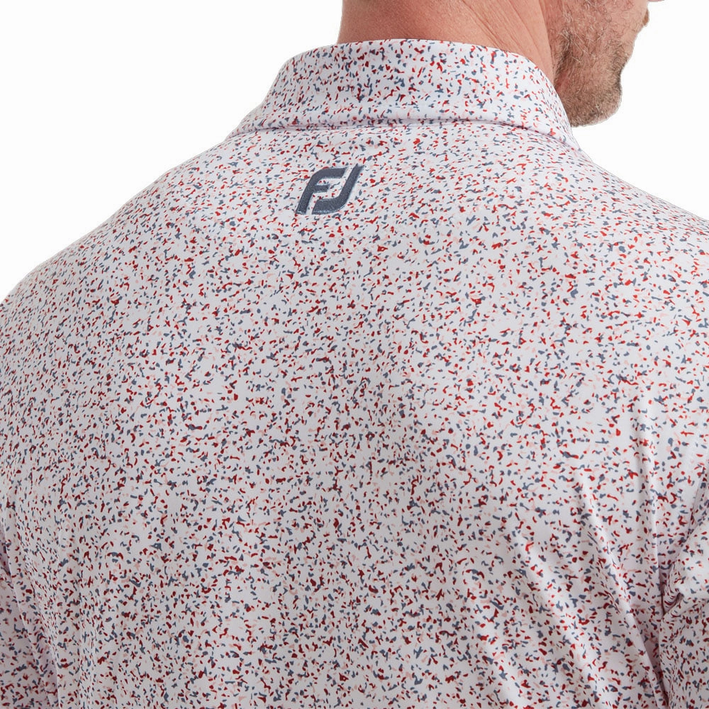 FootJoy Granite Print Lisle Polo Shirt - White/Quartz Pink Oeko Tex Certified Cozy Wearable