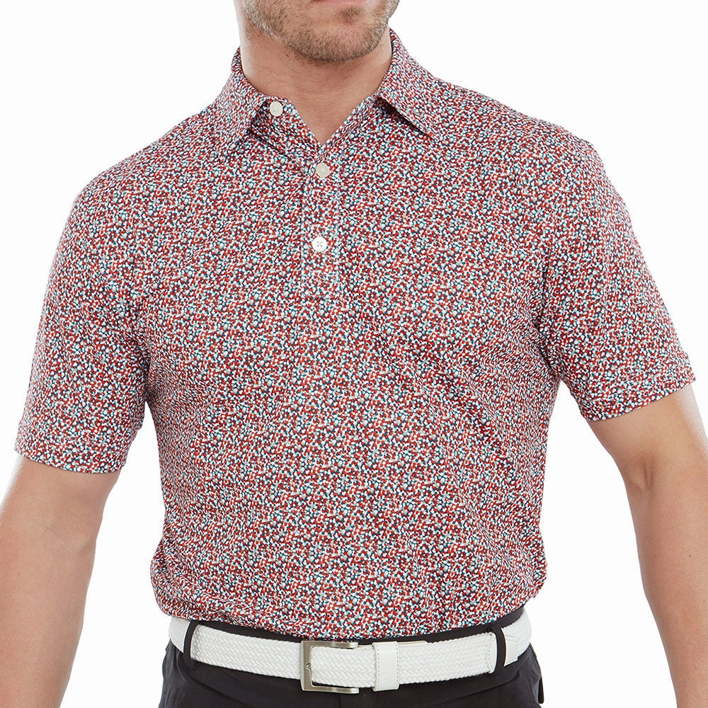 anti static MicroPiqueKnit FootJoy Confetti Print Polo Shirt - Racing Red