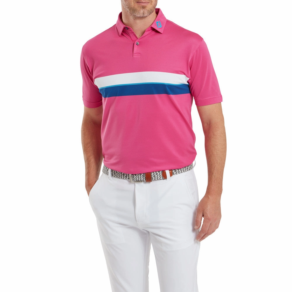 Tagless Comfort Cozy Comfort Look FootJoy Double Chest Band Pique Polo Shirt - Berry