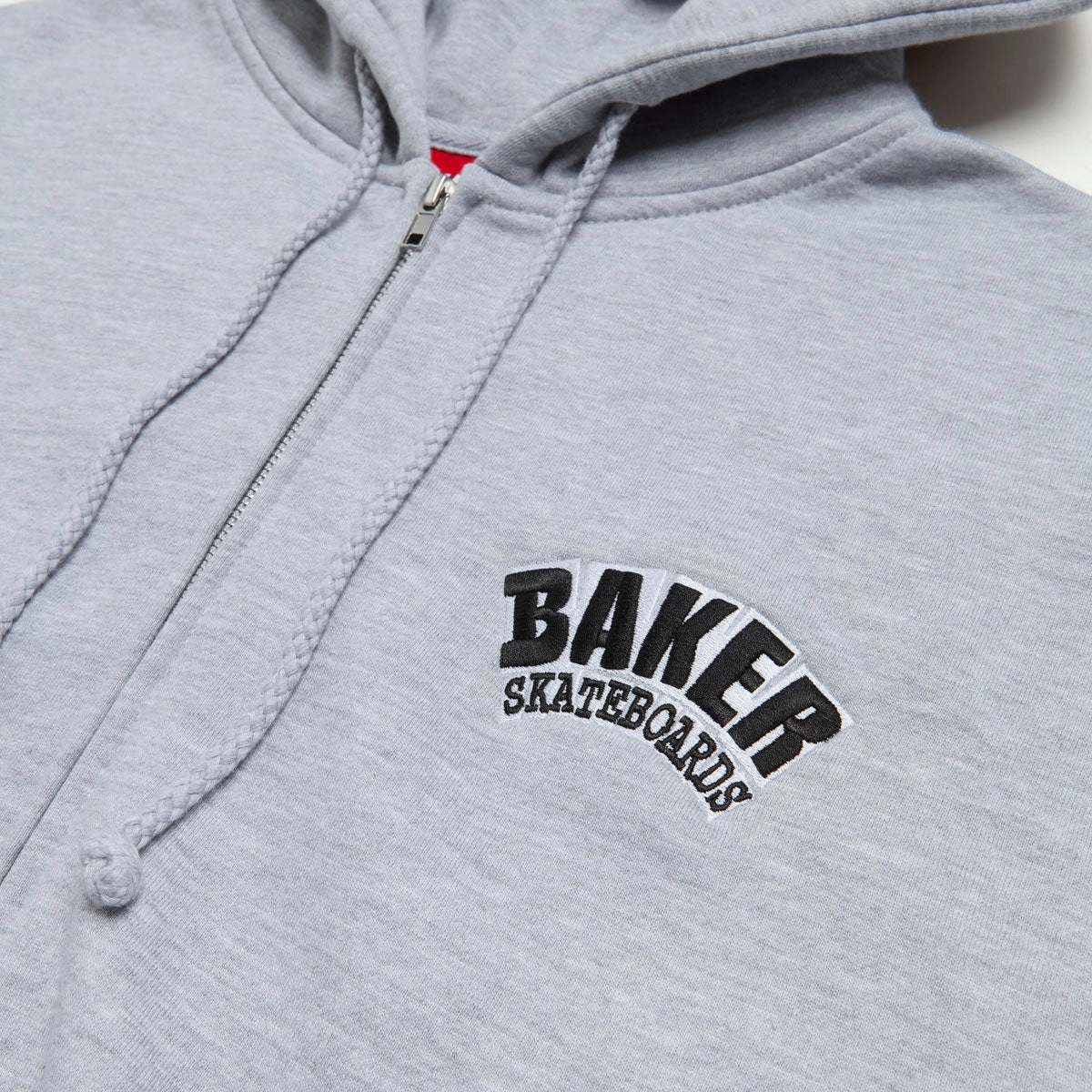 Drawstring Hood Baker Arch Logo Zip Up Hoodie - Heather Grey