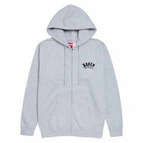 Baker Arch Logo Zip Up Hoodie - Heather Grey half zip Trendy Style