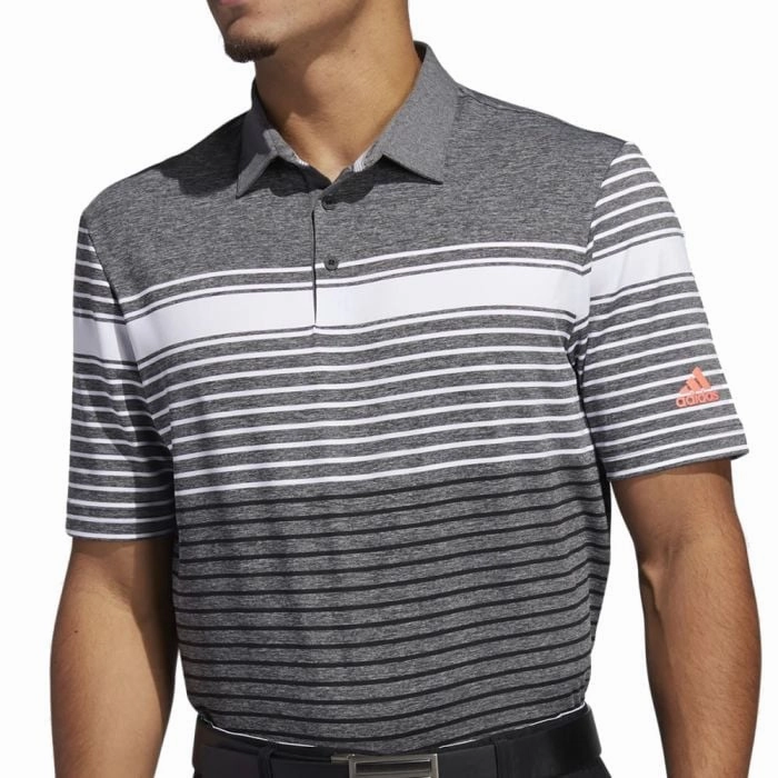 adidas Ultimate365 Engineered Heathered Polo Shirt - White/Black/Black Melange ZeroDistressFinish