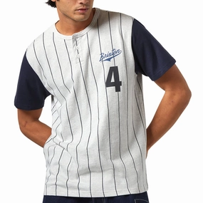 Brixton The League Baseball T-Shirt - Heather Grey Ash/Washed Navy Relaxed fit style