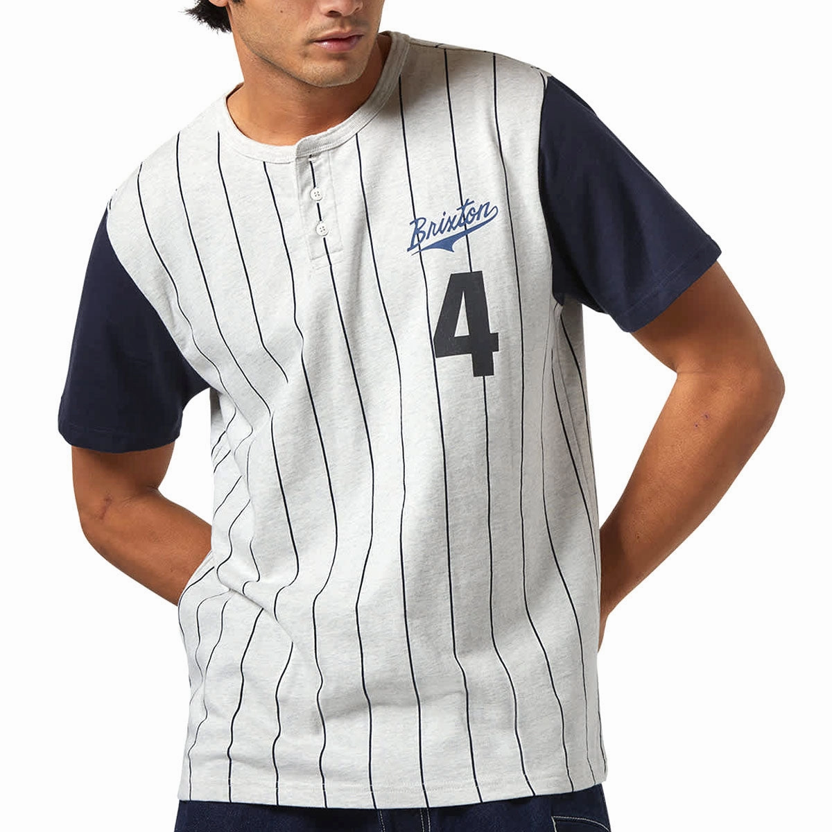 Brixton The League Baseball T-Shirt - Heather Grey Ash/Washed Navy Relaxed fit style