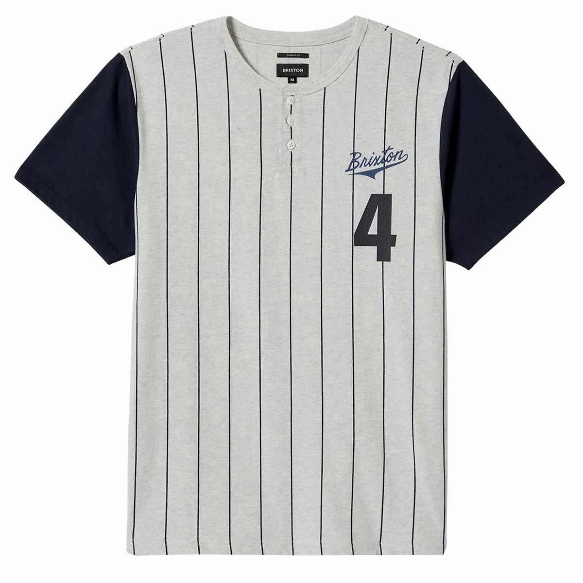 Brixton The League Baseball T-Shirt - Heather Grey Ash/Washed Navy Set In Sleeve