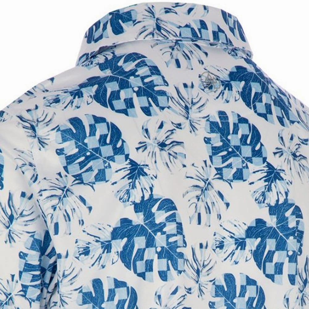 ProQuip Sub7 Leaf Print Polo Shirt - White/Royal/Fog UV Protection City Fashion Look