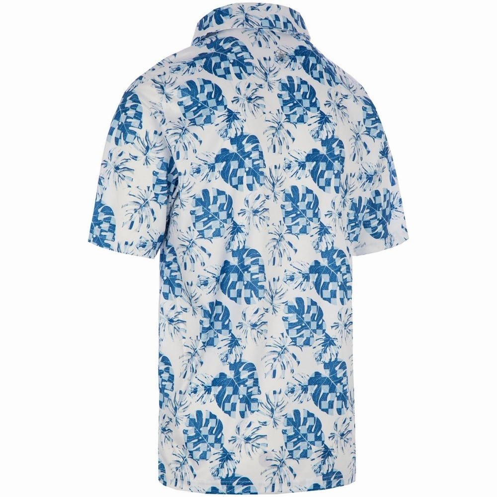 ProQuip Sub7 Leaf Print Polo Shirt - White/Royal/Fog Easy Comfort Cozy and Soft
